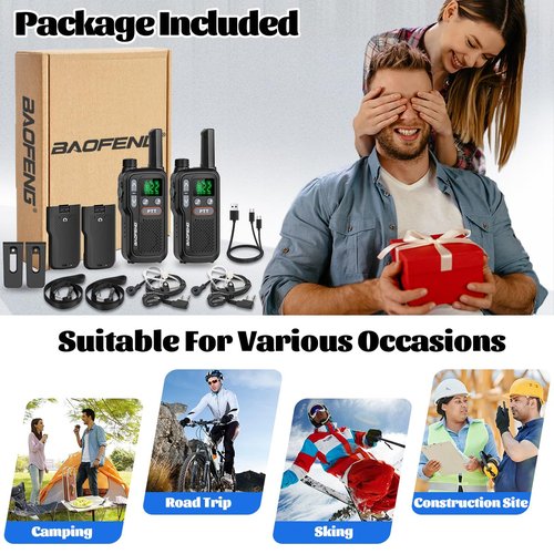 Walkie Talkies Long Range for Adults,Rechargeable FRS Walkie Talkies with Earpiece 2 Way Radio NOAA Walky Talky with Flashlight VOX 1500mAh Battery USB-C Charger for Camping Hunting Cruise Ship,2Pack