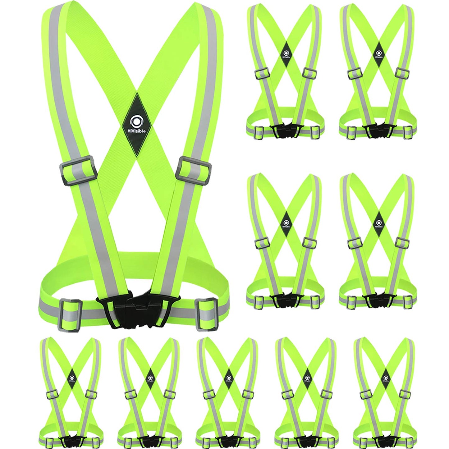 HiVisible Elastic Reflective Vest Straps & 4 Ankle Bands - Fully Adjustable, Lightweight, Super Reflective Silver Stripes - Reflective Vests Running, Cycling, Walking - Men, Women, Kids