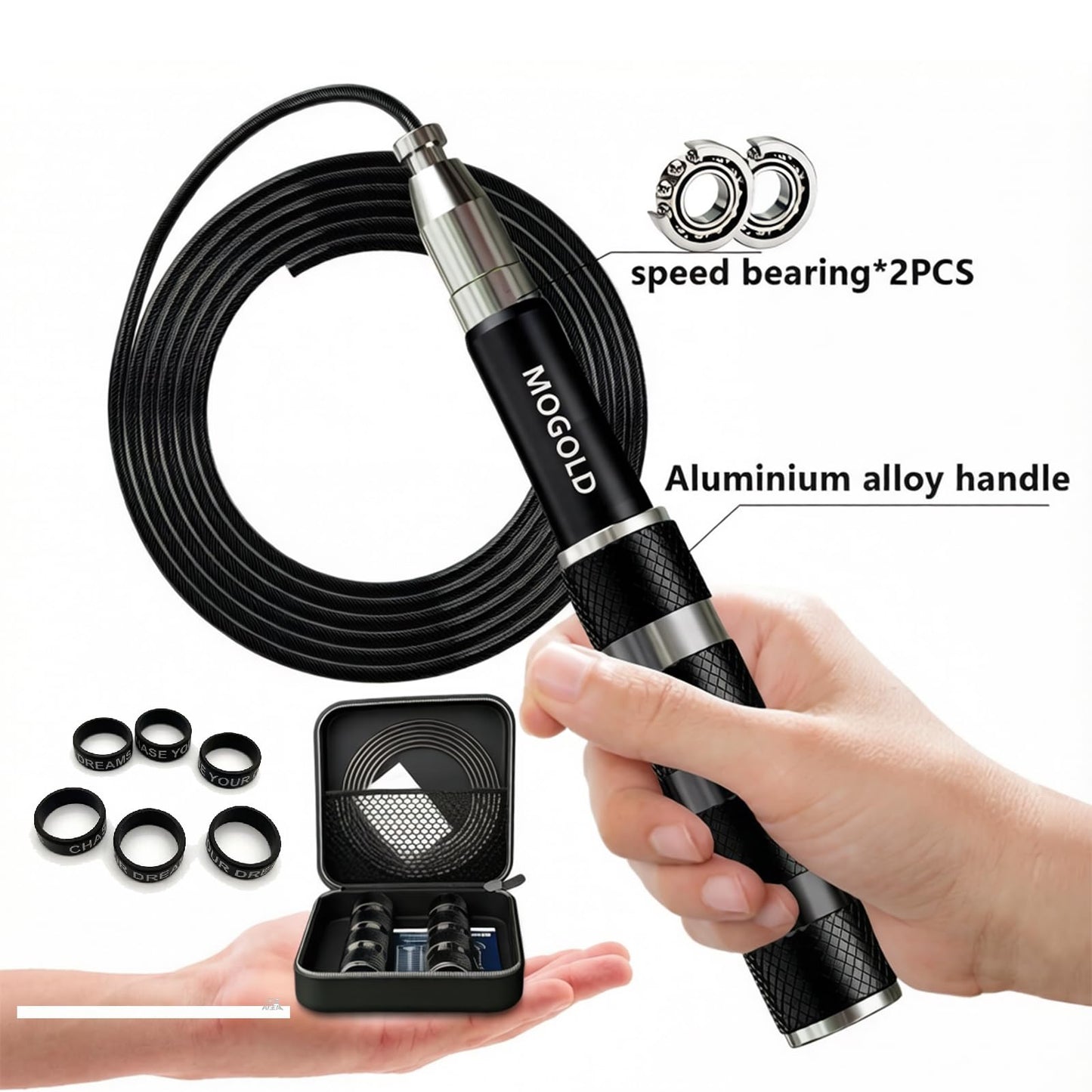 MOGOLD Speed Rope Jump Rope - Adjustable Tangle-Free Skipping Rope for Fitness, Boxing & Cardio - Durable PVC Cable for Men Women
