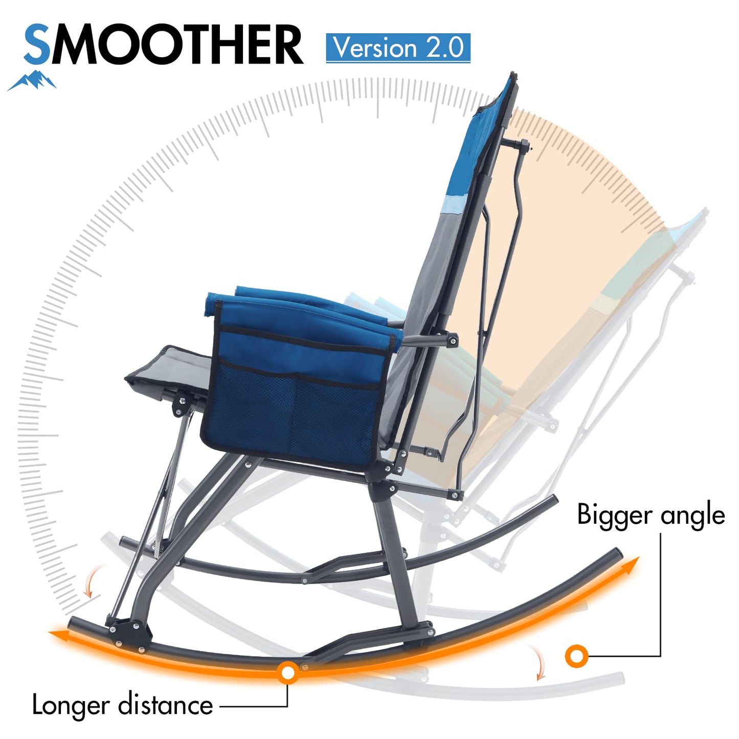 Portal Oversized Folding Rocking Camping Chair Portable Outdoor Rocker with High Back Hard Armrests Carry Bag, Supports 400 lbs, Padded Back, Grey&Blue