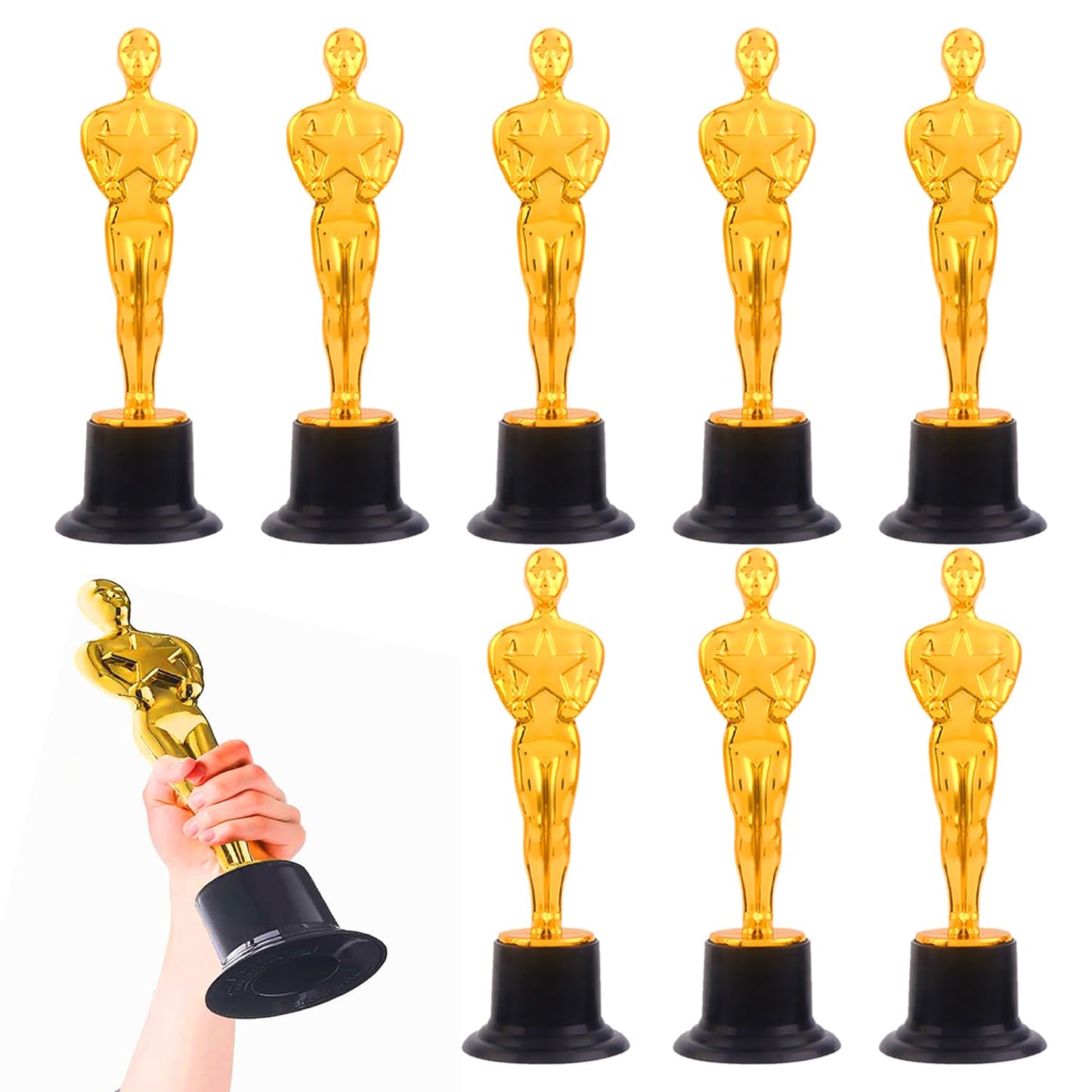 inheming 8 PCS Golden Award Trophies, 6 inch Small Gold Statues Trophies, Winner Trophy for Birthday Parties, Celebrations, Anniversaries, Giveaways, Sports Awards, Competition