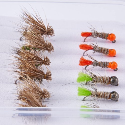 BASSDASH Trout Fly Fishing Flies Tenkara Wet Dry Flies Nymphs Sakasa Kebari 12pcs Assortment Barbless Barbed Hooks