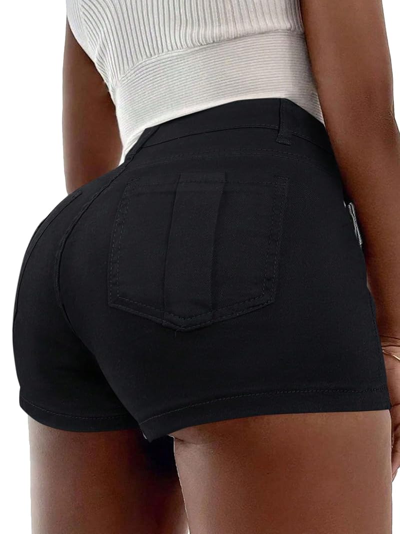 Black XL Avanova Denim Mini Skort High Waist Asymmetrical Wrap 2-in-1