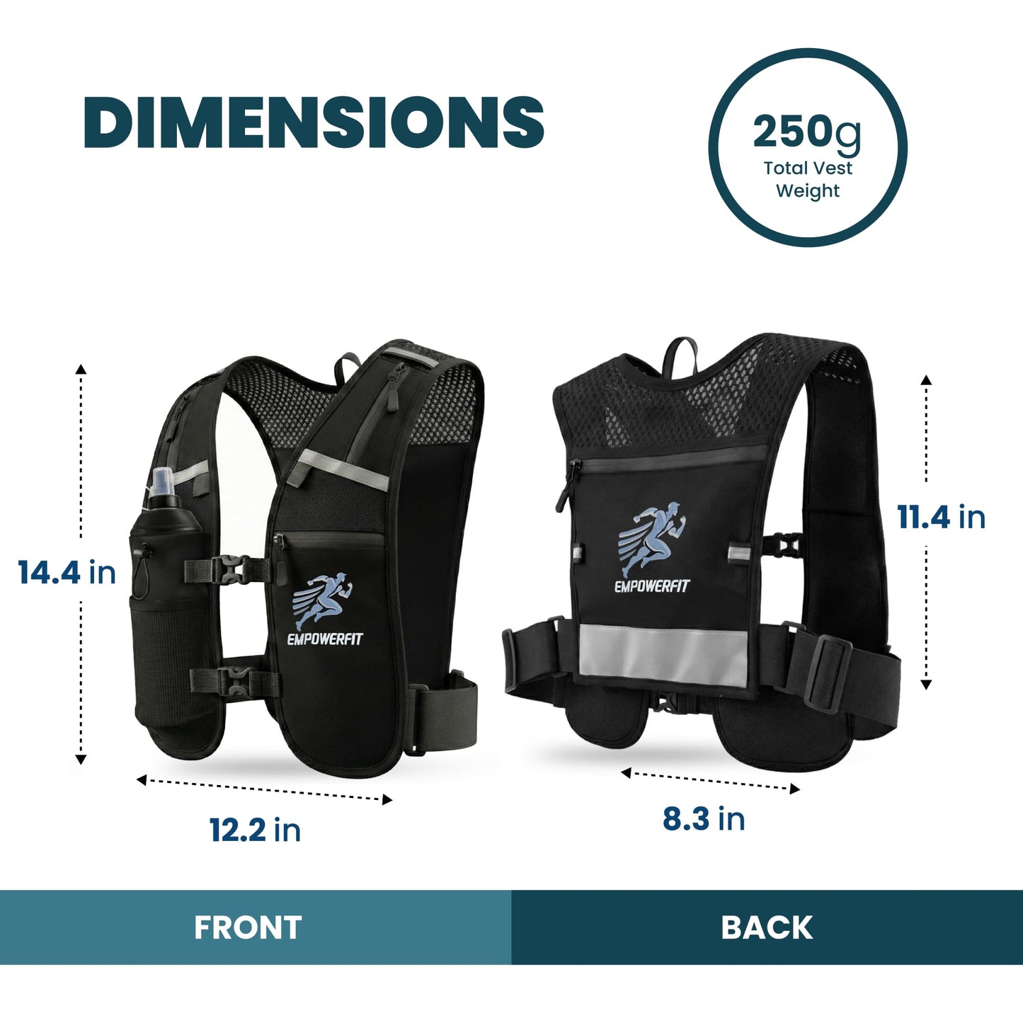 EMPOWERFIT Running Hydration Vest with 500ml Soft Bottle – Lightweight Running Pack for Men & Women, Breathable Mesh, Reflective, 6 Pockets