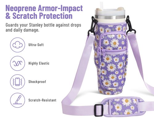 DLOCCOLD Water Bottle Carrier Bag with Phone Pocket for 40 oz Tumbler, Water Bottle Holder with Adjustable Shoulder & Handheld Strap, Carrier Sling Bag for Water Bottle Walking Camping Travelling