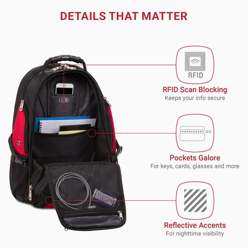 SwissGear 1900 Scansmart TSA 17-Inch Laptop Backpack, Black/Red