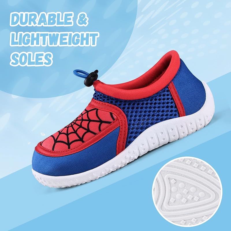 WateLves Kids Water Shoes - Quick-Dry Beach Aqua Socks for Boys & Girls, Red+Blue Toddler Size