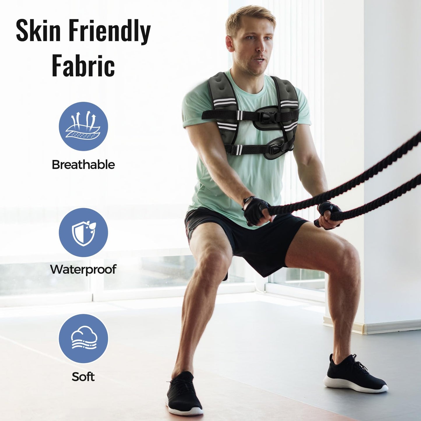Zeerun Weighted Vest, 6lb/8lb/10lb/12lb/15lb/18lb/20lb/24lb/30lb for Men Women, Reflective Stripe Adjustable Buckle, Comfortable Durable Rucking Vest for Walking Running Strength Training, 15LBS-Gray