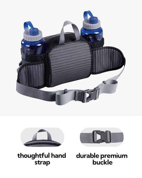 WATERFLY Fanny Pack Waist Bag: Fannie Pack 2 Water Bottle Holders Lumbar Belt Hiking Walking Running Jogging Camping Large Woman Man (Bottle Not Included)
