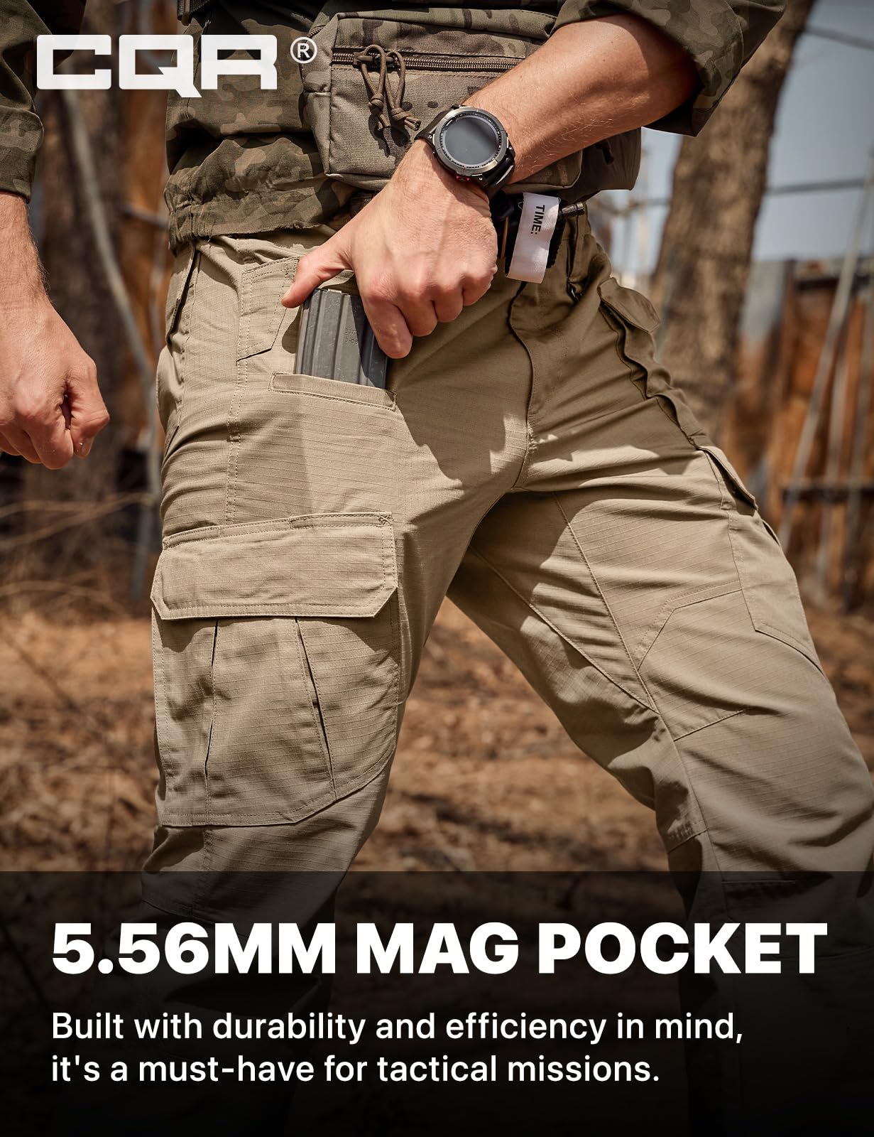CQR Men's Tactical Pants, Water Resistant Ripstop Cargo Pants, Lightweight EDC Work Hiking Pants, Outdoor Apparel, Duratex Mag Pocket Khaki, 36W x 30L