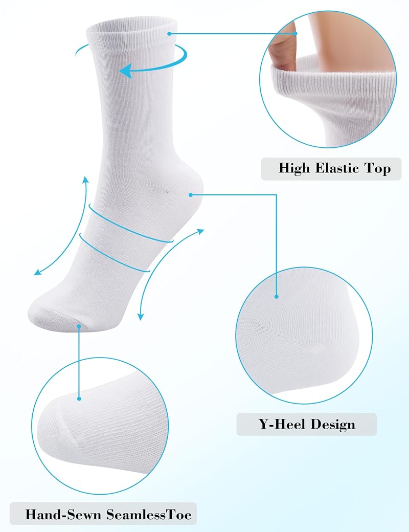 Duufin Black 12 Pairs Women’s Mid Calf Crew Socks, Size 9-11 - Variation: Black+9-11