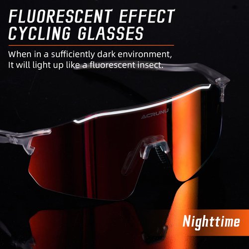 ACRUNU Cycling Glasses with Night Glow Photochromic & Anti-Fog Lens UV400 Protection HD Vision for Cycling Driving Unisex (Gray-colorful)