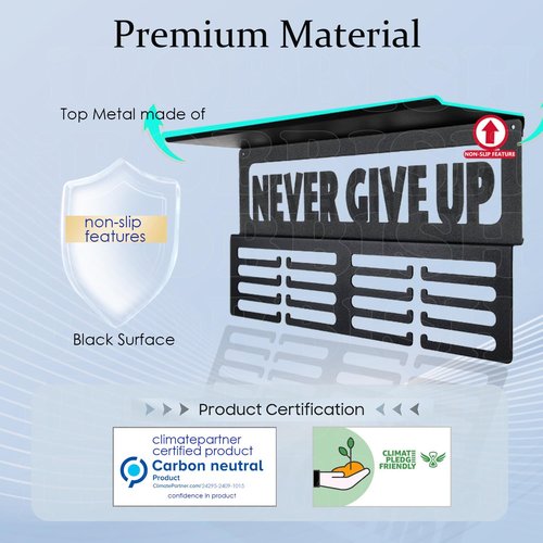 iBobbish Non-Slip Medal Hanger Display Trophy Shelf,NEVER GIVE UP Medal Hanger Display For Wall with 16inchL 4 Rows,Race Medal Display Upgraded Medal Holder Display For gymanstics,race,soccer,swim