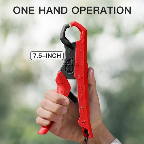 SNAIL TRAIL 7.5'' Floating Fish Gripper, Fishing Grabber, Catfish Mouth Pliers, Caught Bass Holder, Digital Scale Hook Clamp, Saltwater Lip Grip Tool with Lanyard, Gifts for Men, Red-Black