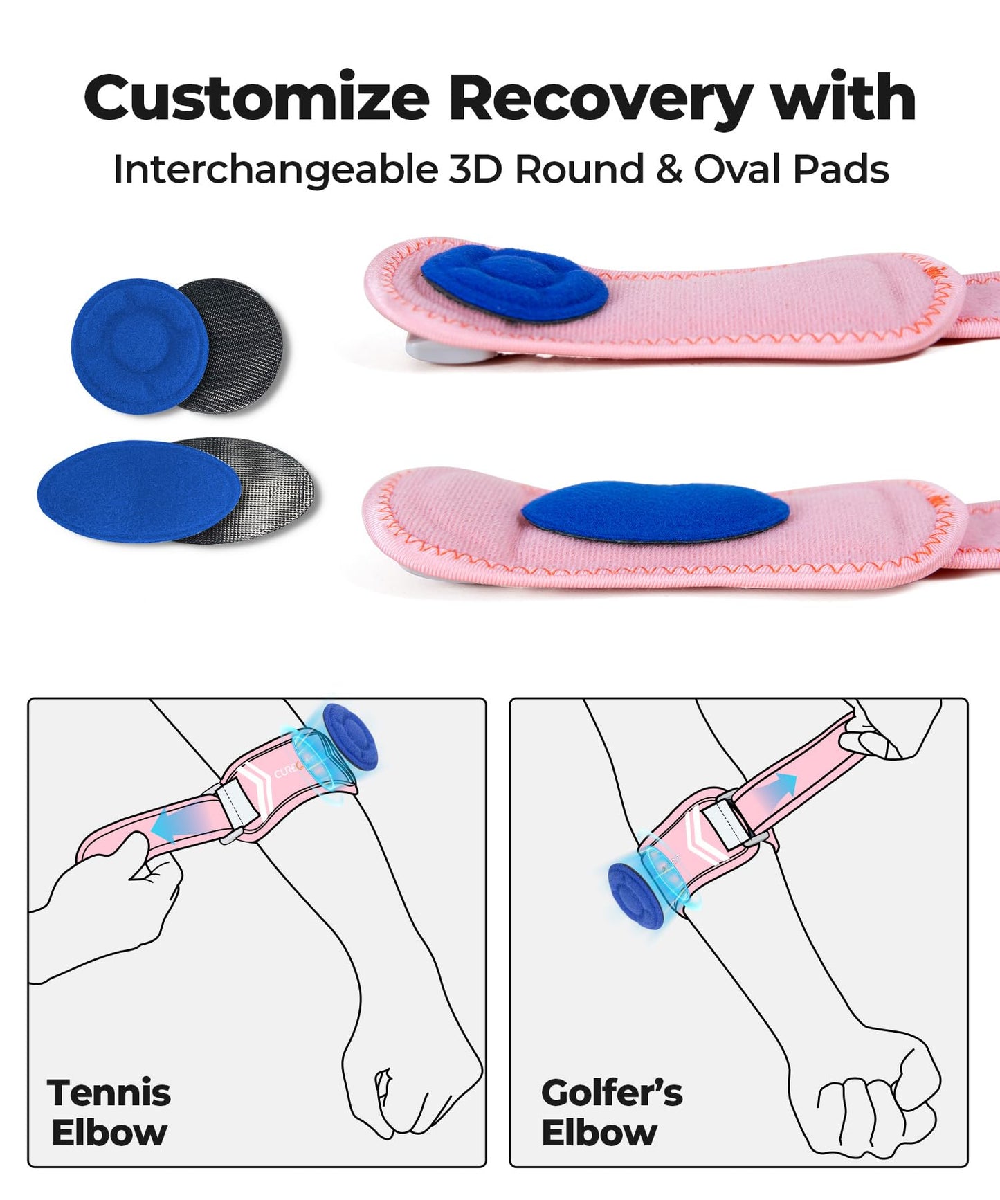 CURECARE Elbow Brace for Tennis & Golfers Pain Relief, New Updated Tennis Elbow Strap with Breathable Fabric, All Day Comfort Tendonitis Elbow Brace for Sports and Daily Life (Pink)