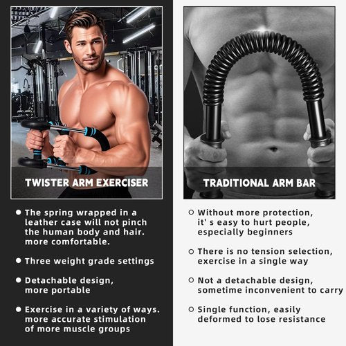 Twister Arm Trainer, Adjustable Spring Workout Bar, Forearm Triceps Chest Enhanced Exercise Strengthener, Arm Trainer 60-100lb, Portable Power Twister Bar, Portable Home Fitness Equipment (B-Blue)