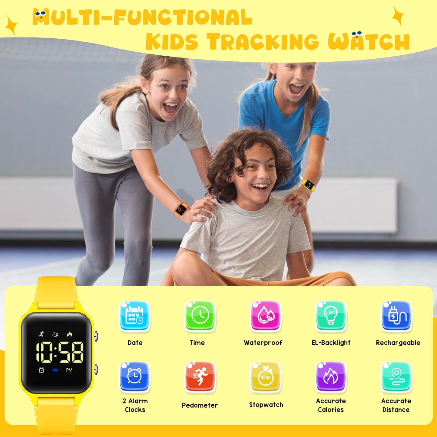 Timever Kids Digital Watches for Boys Girls, Sports Watch with Fitness Tracker, Pedometer, Alarm Clocks, Stopwatch, No App Needed Waterproof Kids Watch, Gift for Teens Student Girls Boys Ages 5-14