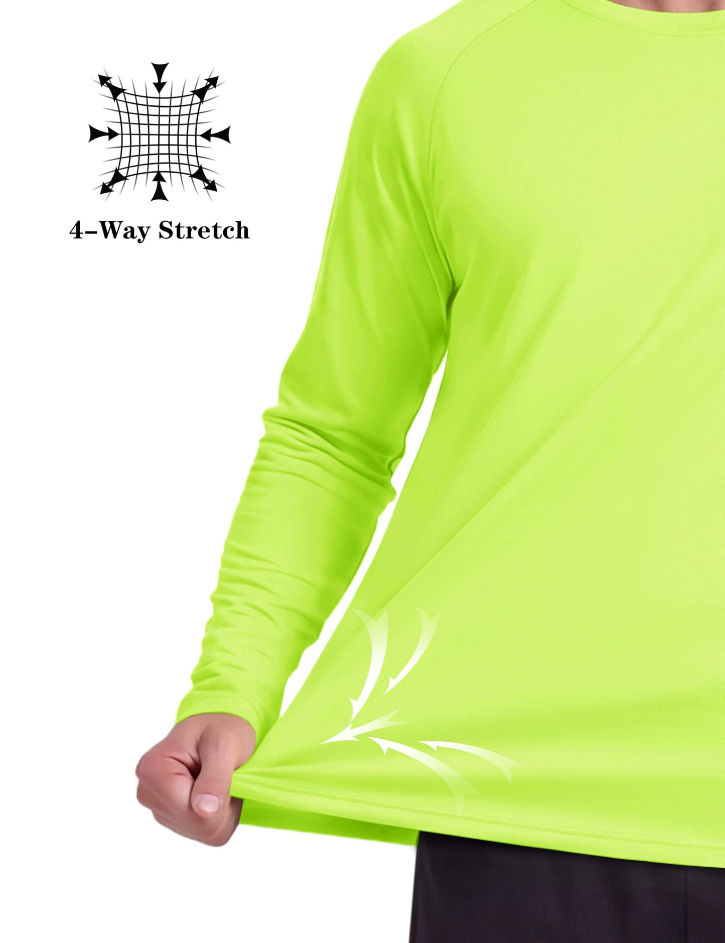 KEFITEVD Rash Guard for Men Long Sleeve Crew Neck T-Shirts UV Protection Active Shirts Lightweight Workout Shirts Hiking Shirt Quick Dry Fluorescent Green