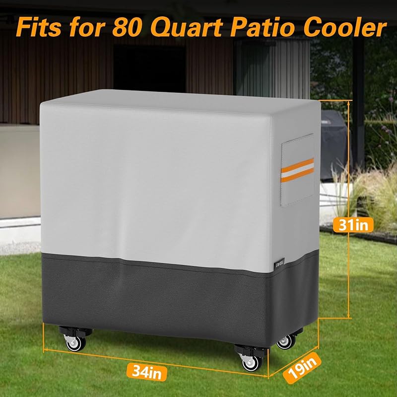 Patio Cooler Cart Cover 34in L x 19in W x 31in H, Heavy Duty 420D Waterproof Dustproof for 80 Quart Ice Chest