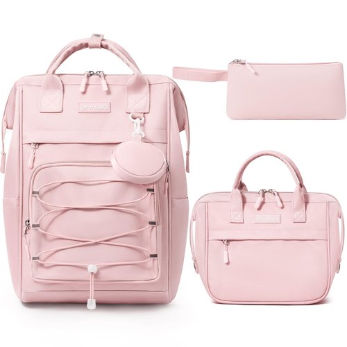 Fimibuke Backpack for School Girls, 4 PCS Waterproof Kids Backpacks with Lunch Box Pencil Case & Earphone Bag, Lightweight School BookBag Set for Teen Girl Travel Elementary Middle High School Student