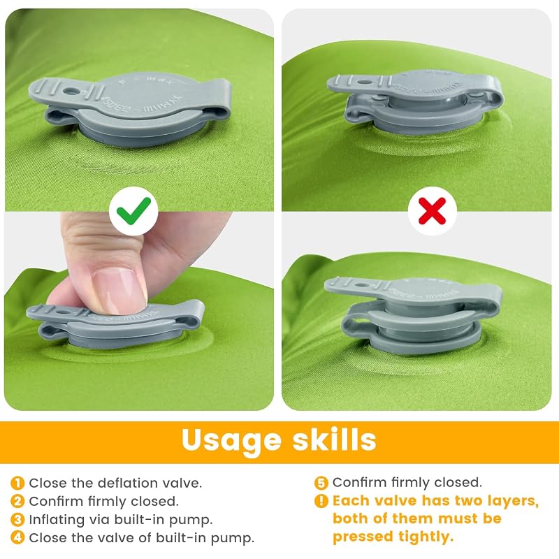 Ultralight 4in Camping Sleeping Pad with Pillow & Foot Pump — Green+Blue