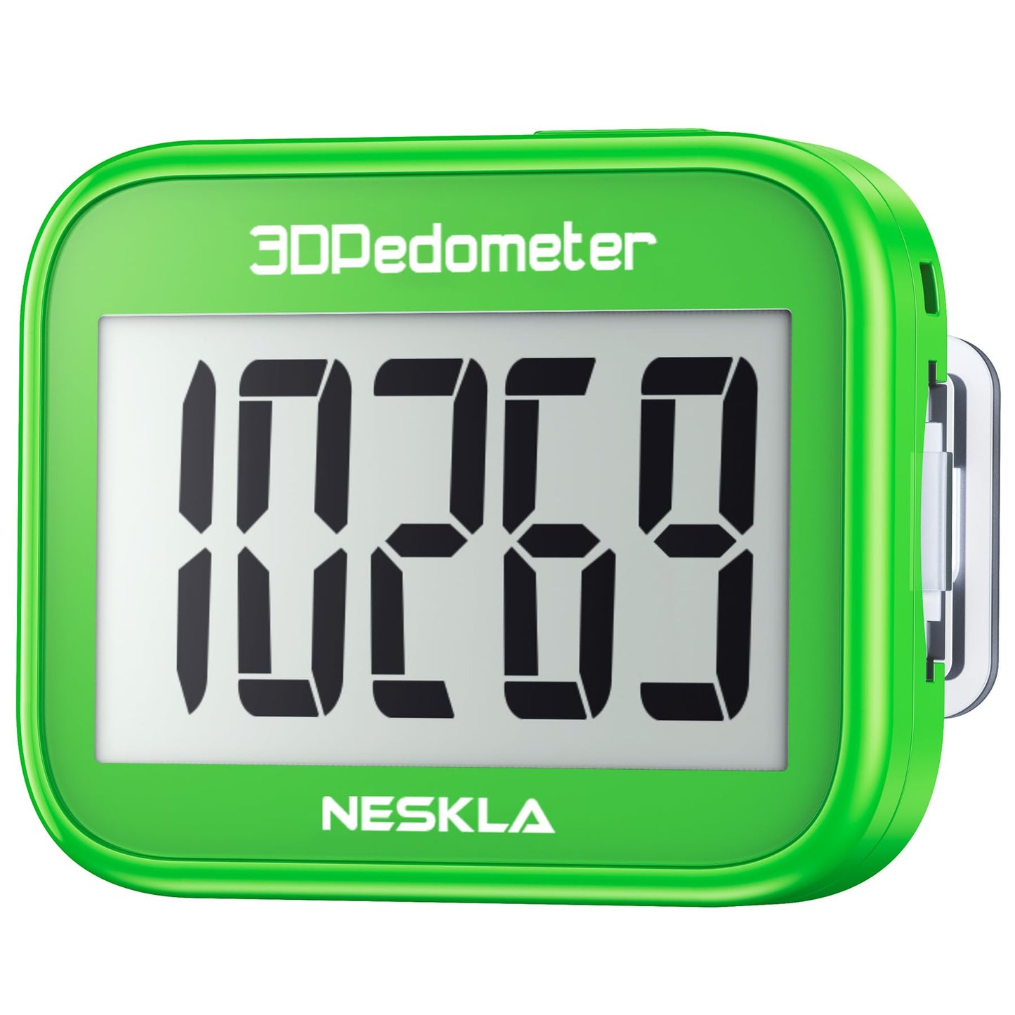 NESKLA 3D Pedometer for Walking, Simple Step Counter with Large Digital Display, Step Tracker with Removable Clip Lanyard, Accurately Track Steps for Men Women Kids Adults Seniors-Green