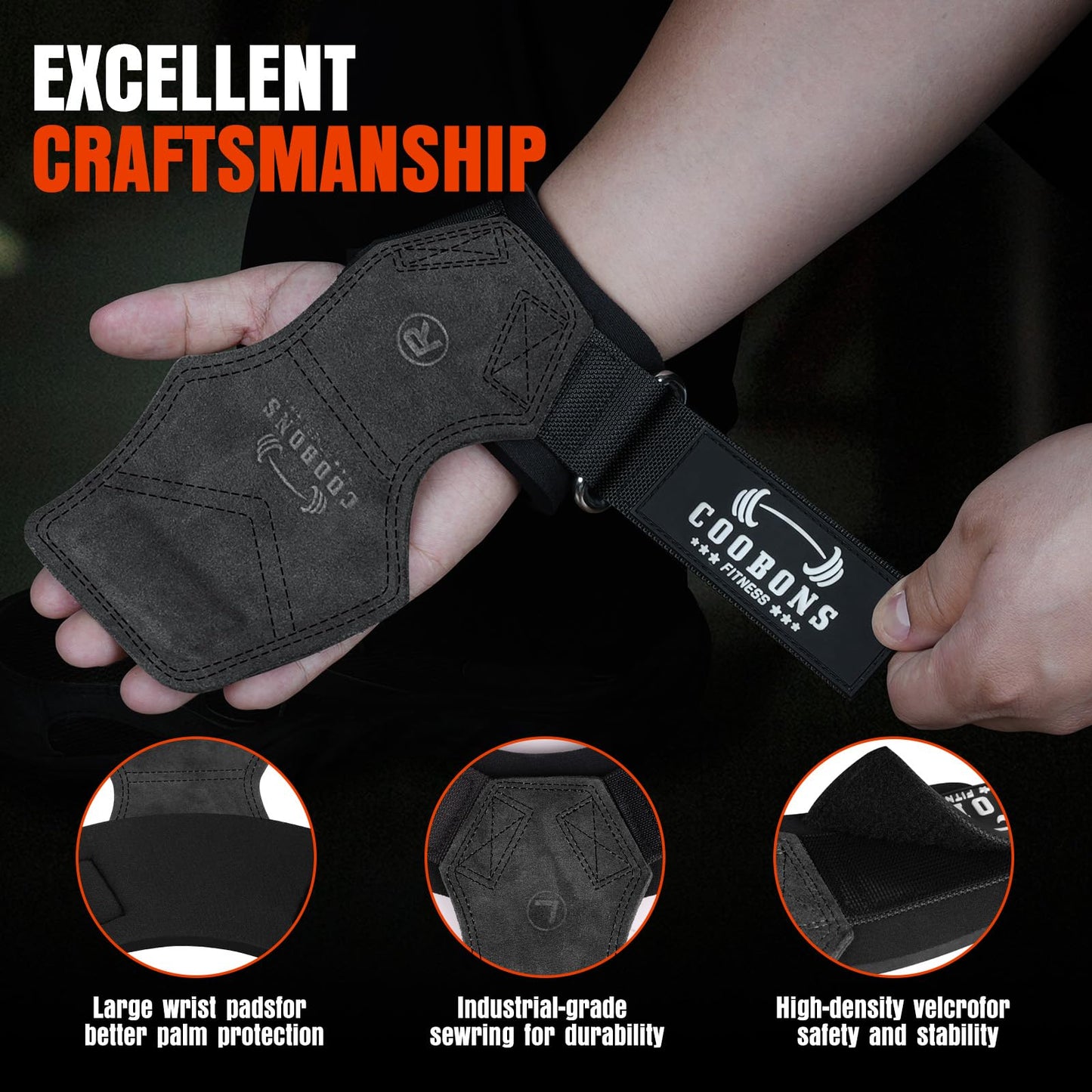 Lifting Wrist Straps for Weightlifting, Double Layer Leather for Weight Lifting Wrist Wraps, Deadlifts, Heavy Powerlifting and Adjustable Wrist Hooks for Strength Training, Gym Workouts Men/Women