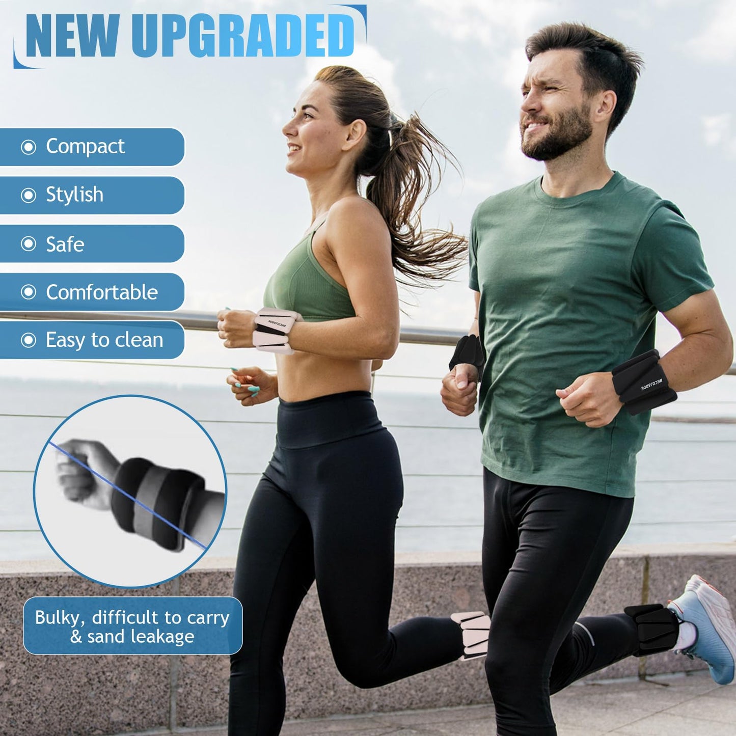BECOJADDE Ankle Weights Set of 2 (3 lb Each) Adjustable Wrist Weights for Women Men Wearable Arm Leg Weight for Pilates, Running, Walking, Workout, Yoga, Black