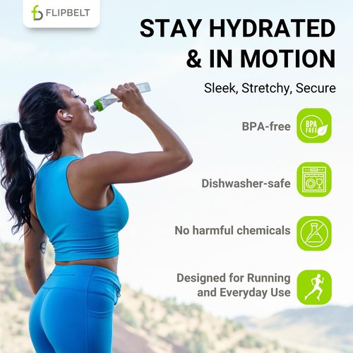 FlipBelt Arc Water Bottle Running Belt, Curved Hydration Running Bottle, 11 Fl. Oz, Green