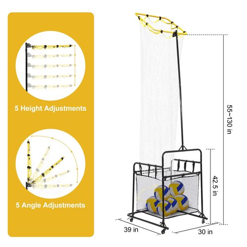 Volleyball Training Equipment Portable Practice Net Equipment with Wheels and Ball Collection Bag Sturdy Base Volleyball Spike Trainer with 5 Height and Angle Adjustments