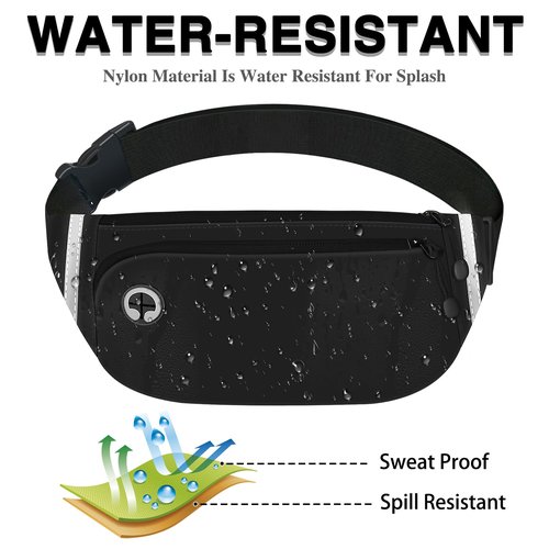 TORRYZA Fanny Packs for Women Men, Waterproof Waist Pack with Reflective Strip, Lightweight Slim Belt Bag with No-Bounce Adjustable Strap Running Travel Hiking Walking Sport(Black)
