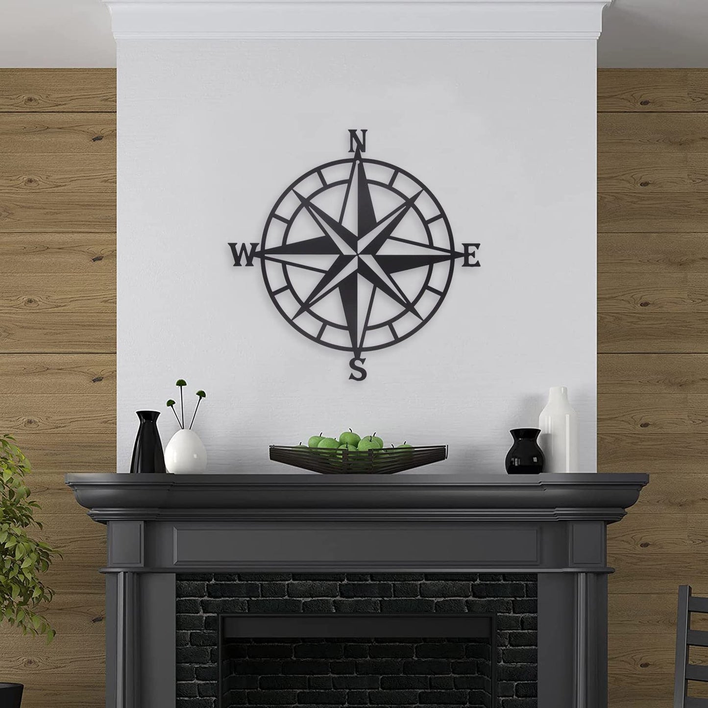 Resama Black Metal Décorative Nautical Compass Wall Decor, Indoor or Outdoor Wall Hanging Art Perfect for Beach