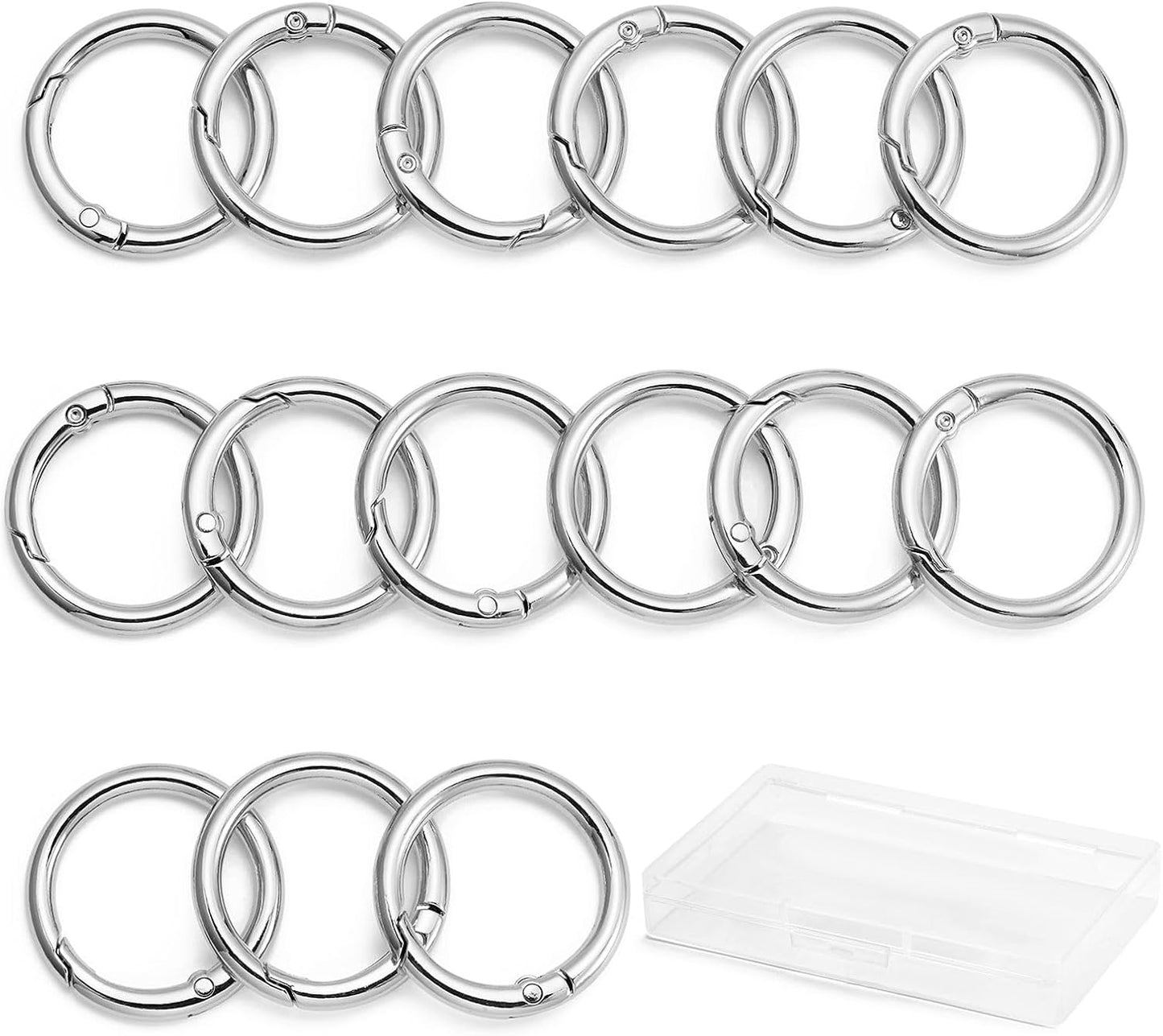 15pcs Trigger Spring O Rings Round,Metal Keychain Ring Round Carabiner Clips for Keyrings Buckle, Bags,Purses
