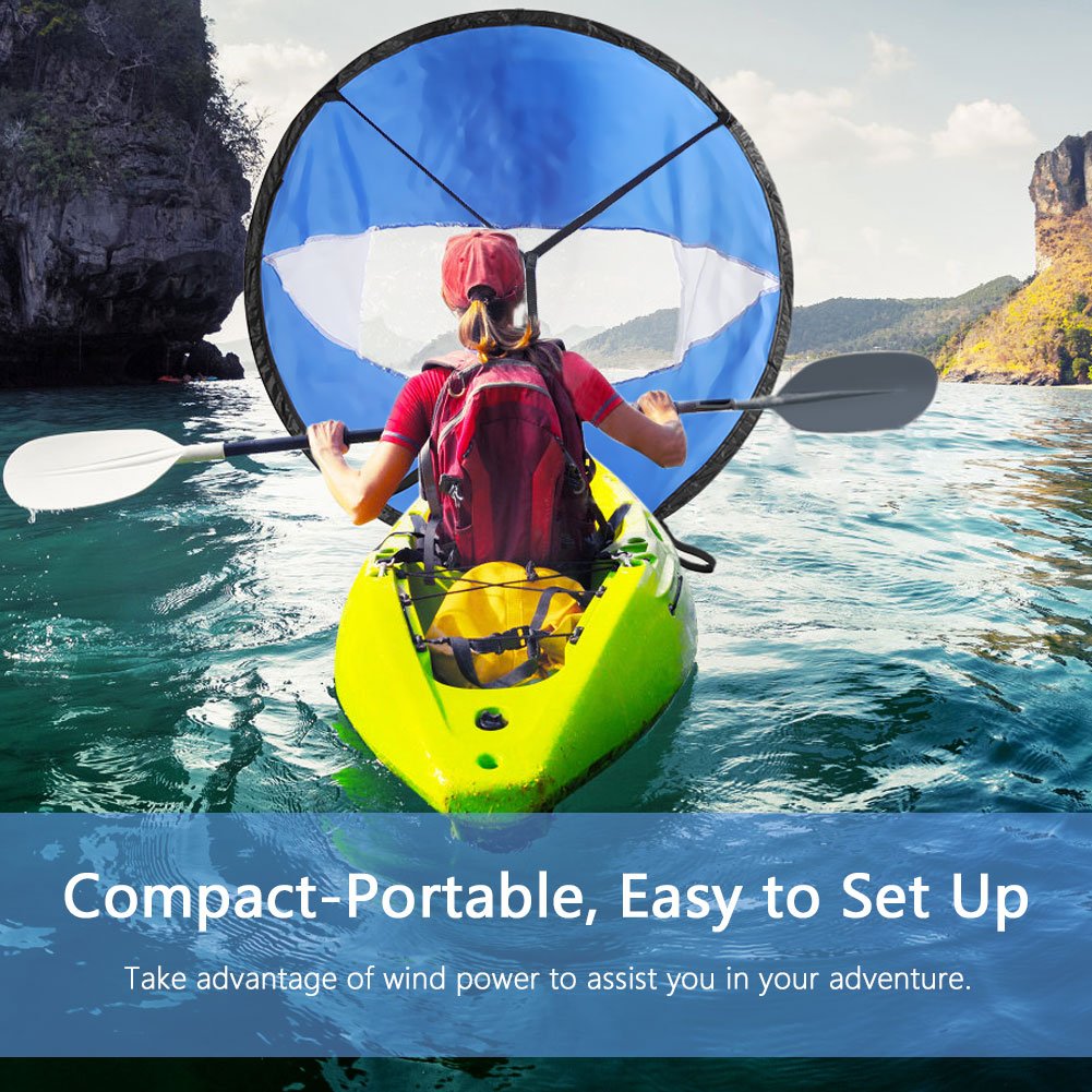 Kayak Sail Wind Sail 108cm Blue & White Canoe Sail Transparent Window UV, Easy Setup & Control