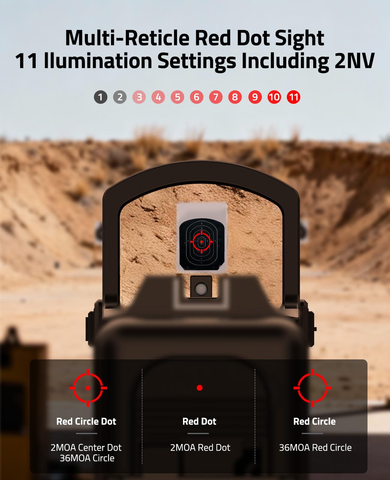 CVLIFE WildHawk 5000G Shockproof Red Dot with Lens Sunshield, 0.26" Ultra Thin Deck for RMSC Optic, 2MOA Dot& 36MOA Circle Pistol Optic, Motion Awake Red Dot with Adapter for RMR/MOS/Picatinny.