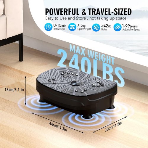 Vibration Plate Exercise Machine, PBYRD Portable Full Body Vibration Platform for Lymphatic Drainage, 9 Preset Auto Mode Fitness Board for Weight Loss Shaping, with Resistance Bands, 99 Levels