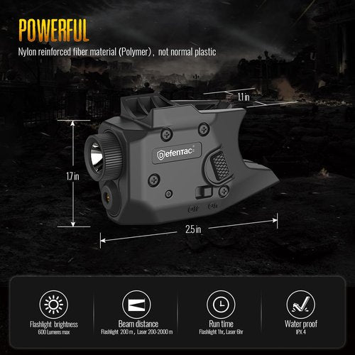 Defentac 600 Lumens Pistol Light Laser Combo is Compatible with KAHR CT9/ CW9/ CM9/ CT40/ CW40/ CM40/ TP9/ P9/ PM9/ TP40/ P40/ PM40 Only