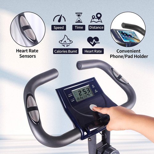 leikefitness LEIKE X Bike Ultra-Quiet Folding Exercise Bike, Magnetic Upright Bicycle with Heart Rate,LCD Monitor and easy to assemble (BLUE)