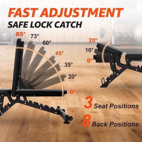 Adjustable Weight Bench, 8 Backrest & 3 Sitting Positions, 1300LBS Adjustable Strength Training Bench for Full Body Workouts for Home Garage Gym Black