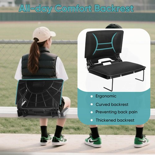 Stadium Seats with Back Support, Bleacher Chair with Back and Cushion for Sports Events, Portable Bleacher Seat with Padded Cushion, Shoulder Strap & Handle