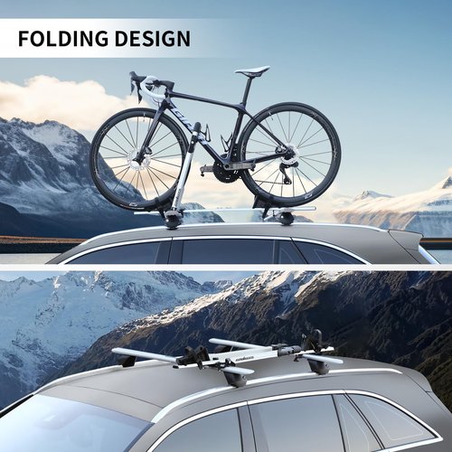 Terriplaze Bike Roof Rack Mount Lightweight Aluminum Bicycle Carrier with Secure Locking Foldable Upright Rooftop Bike Rack 1 Bike Carrier for Car SUV Silver
