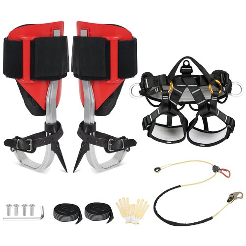 Tree Climbing Spikes Kit Leather Forged Tree Climbing Spurs Spikes with Adjustable Belt and Rope Climbing Gear Kit with Non-Slip Pedal Professional Tree Climbing Equipment for Gardening, Fruit Picking