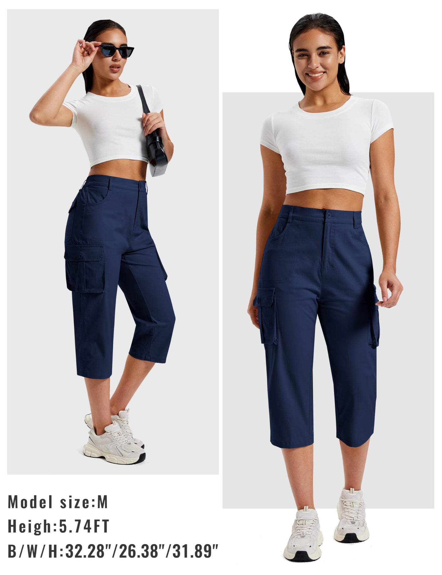 MoFiz Cargo Capris for Women Breathable Cotton Ladies Summer Pants Navy XL