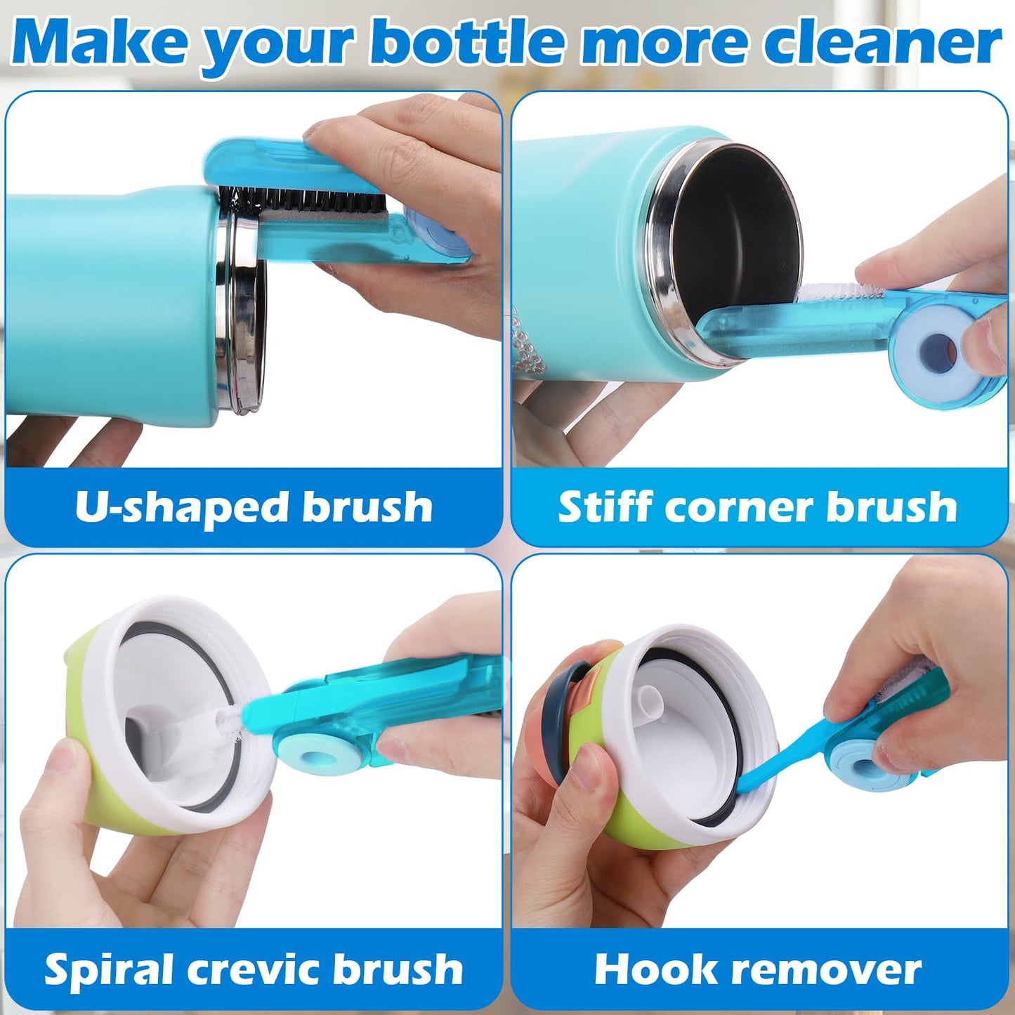 Palksky Water Bottle Cleaner Brush Kit for Hydroflask, Wide Straw Lid Brushes and Long Handle Scrubbing Bottles Brush for Hydro Flask 16/24/32/40 oz Cups
