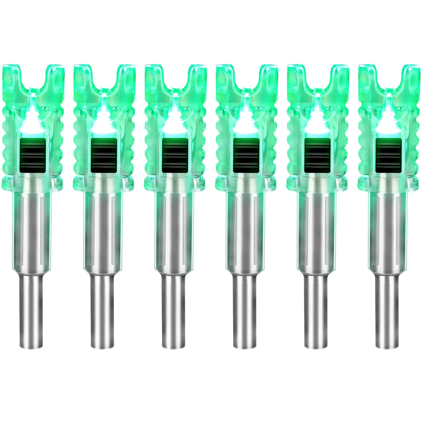 DEEPOWER Crossbow Lighted Nocks for Bolts 6 PCS with .285”/.297”/.300”/.305” Bushings LED Nock with ON/Off Switch (6, Green 1.5)