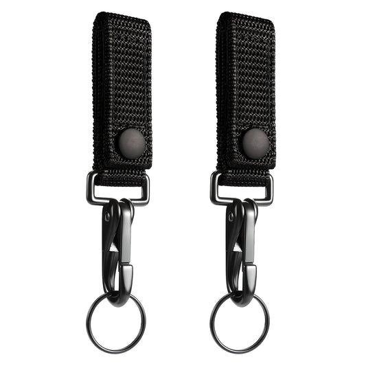 JSHYGOUP 2-Pack Heavy Duty Belt Keeper Clip Key Holder with Metal Key Fob, Nylon MOLLE Strap, Key Ring