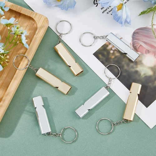 6Pcs 2 Colors Double Tube Whistle Alloy High Frequency High Decibel Keychain with Iron Key Rings