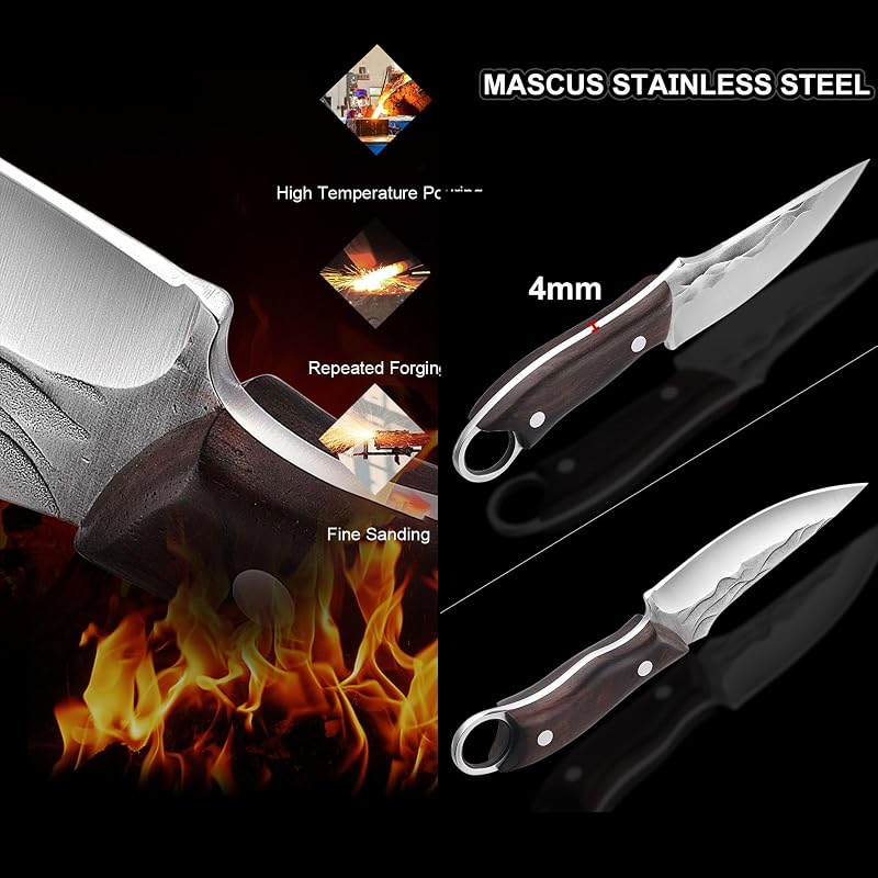 Fixed Blade Survival Knife with Leather Sheath - 8.5-Inch Full Tang Bushcraft Hunting Knife