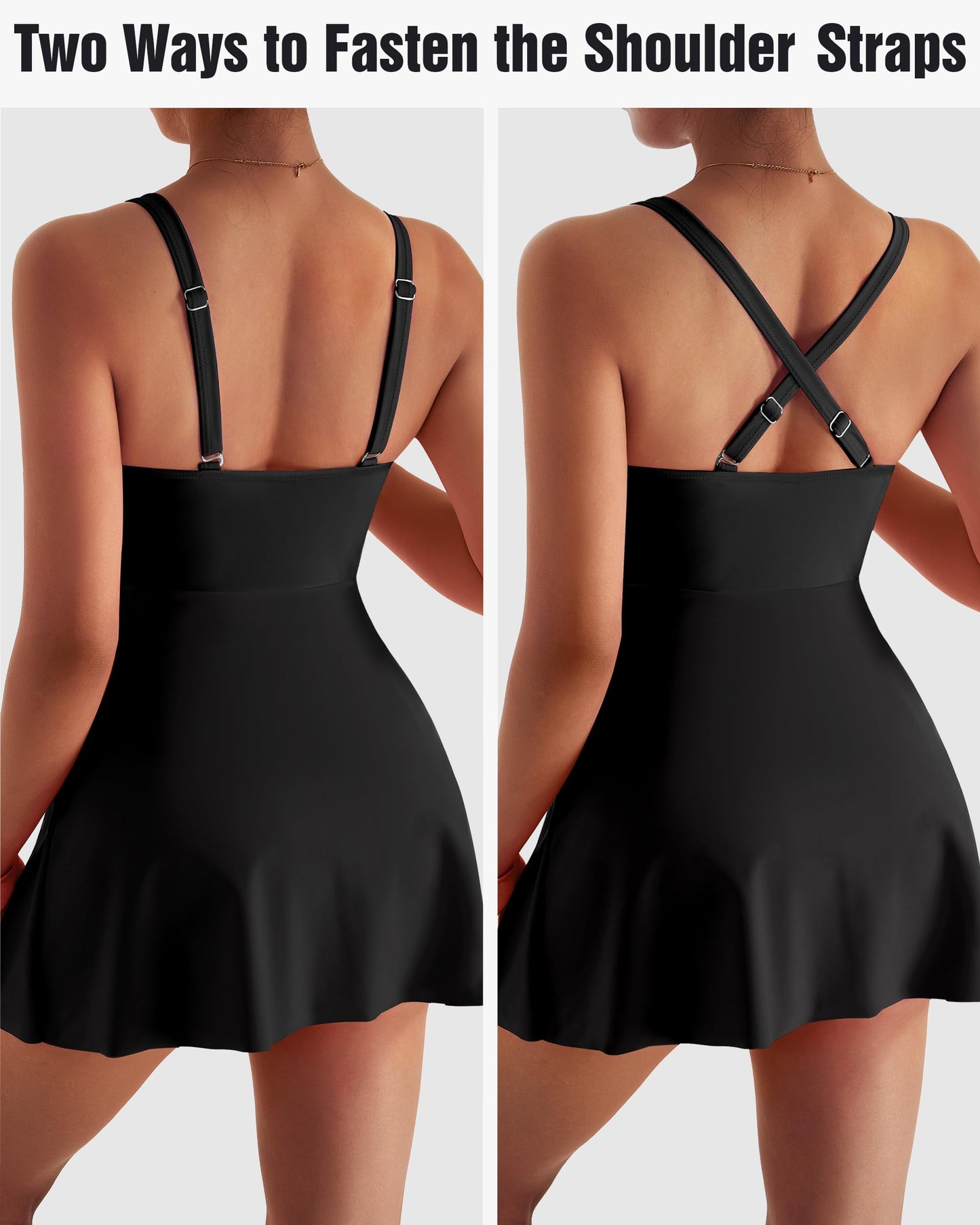 MOOSLOVER Women One Piece Swim Dress Swimsuit Tummy Control Ruched Skirted Bathing Suit (L,Black)