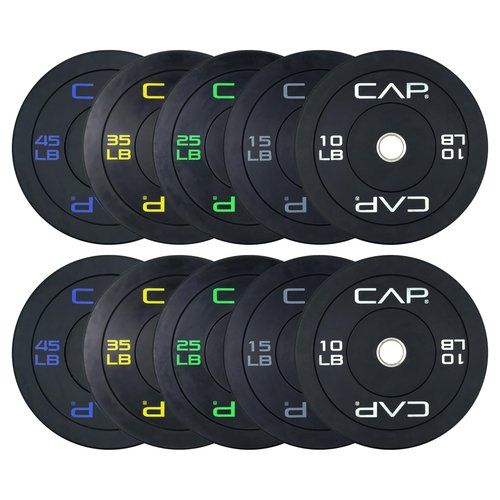 CAP Barbell 260 lb Economy Olympic Bumper Plate Set with Color Logo, Black